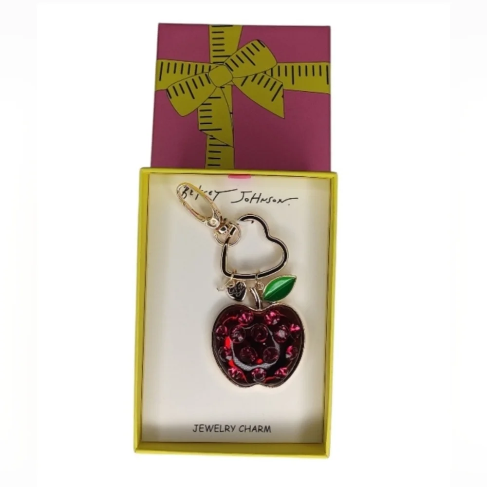Betsey Johnson Red Apple Rhinestone Accented Bag Charm Keychain
